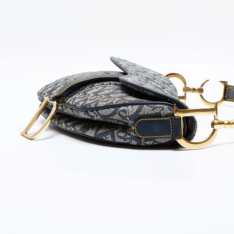 美品 クリスチャンディオール Christian Dior サドルバッグ キャンバス ショルダーバッグ ネイビー WS21839