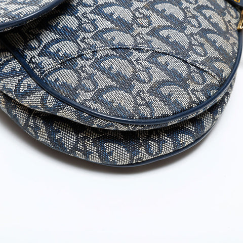 美品 クリスチャンディオール Christian Dior サドルバッグ キャンバス ショルダーバッグ ネイビー WS21839