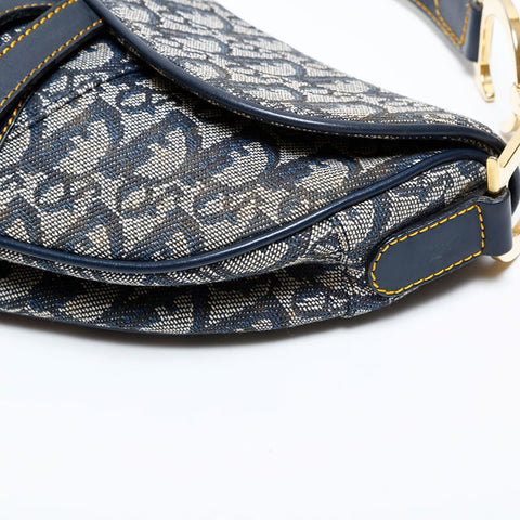 美品 クリスチャンディオール Christian Dior サドルバッグ キャンバス ショルダーバッグ ネイビー WS21839