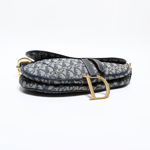 美品 クリスチャンディオール Christian Dior サドルバッグ キャンバス ショルダーバッグ ネイビー WS21839