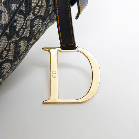 美品 クリスチャンディオール Christian Dior サドルバッグ キャンバス ショルダーバッグ ネイビー WS21839
