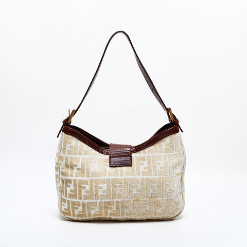 極美品 フェンディ FENDI ズッカ コットン パイル マンマ ショルダーバッグ ベージュ WS21844