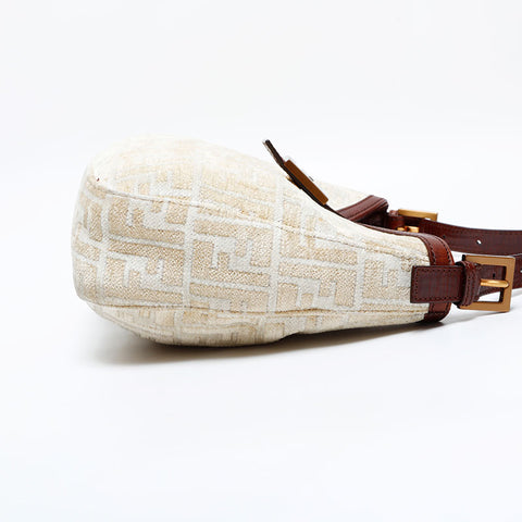 極美品 フェンディ FENDI ズッカ コットン パイル マンマ ショルダーバッグ ベージュ WS21844