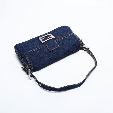 極美品 フェンディ FENDI マンマバケット デニム ショルダーバッグ ネイビー WS21845