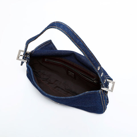 極美品 フェンディ FENDI マンマバケット デニム ショルダーバッグ ネイビー WS21845