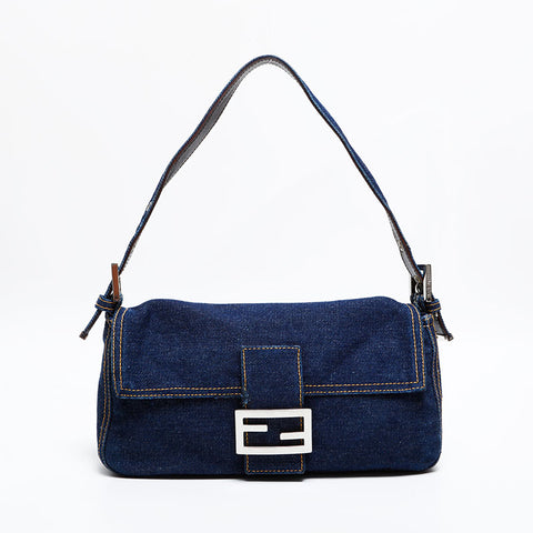 極美品 フェンディ FENDI マンマバケット デニム ショルダーバッグ ネイビー WS21845