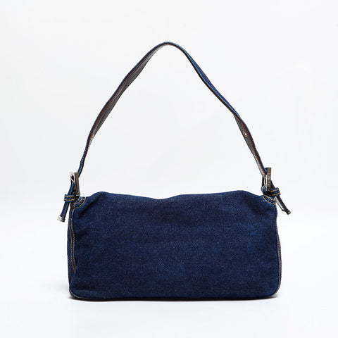 極美品 フェンディ FENDI マンマバケット デニム ショルダーバッグ ネイビー WS21845