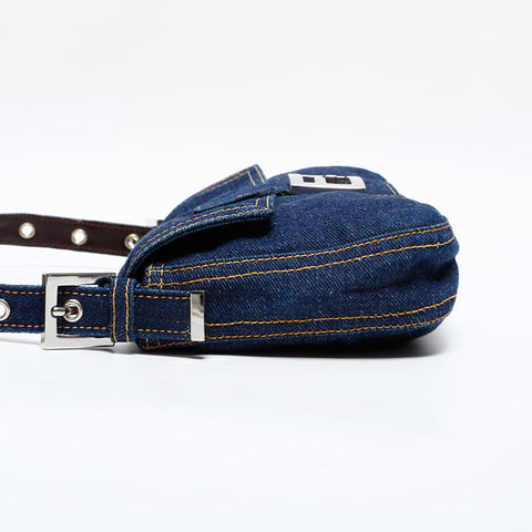 極美品 フェンディ FENDI マンマバケット デニム ショルダーバッグ ネイビー WS21845