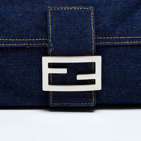 極美品 フェンディ FENDI マンマバケット デニム ショルダーバッグ ネイビー WS21845