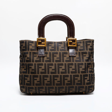 FENDI Mamma Canvas Handbag Brown WS21846