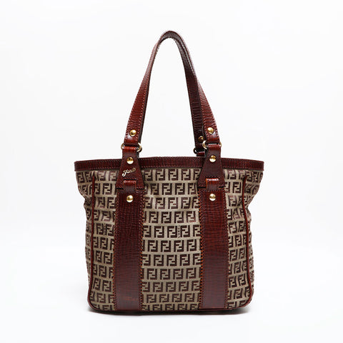 FENDI Zucchino Canvas Tote Bag Brown WS21847