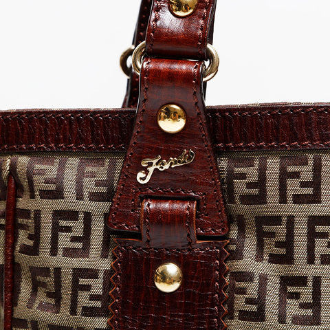 FENDI Zucchino Canvas Tote Bag Brown WS21847