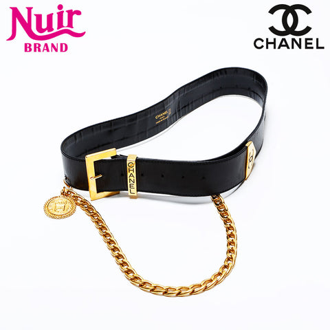 CHANEL Leather Medallion Chain COCO Mark belt black WS21854