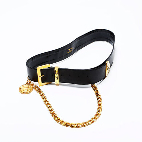 CHANEL Leather Medallion Chain COCO Mark belt black WS21854