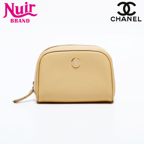 CHANEL COCO Button Leather No.8 2003-2004 Pouch beige WS21855