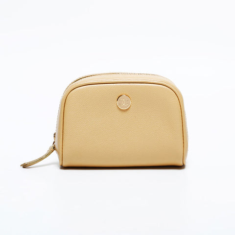 CHANEL COCO Button Leather No.8 2003-2004 Pouch beige WS21855