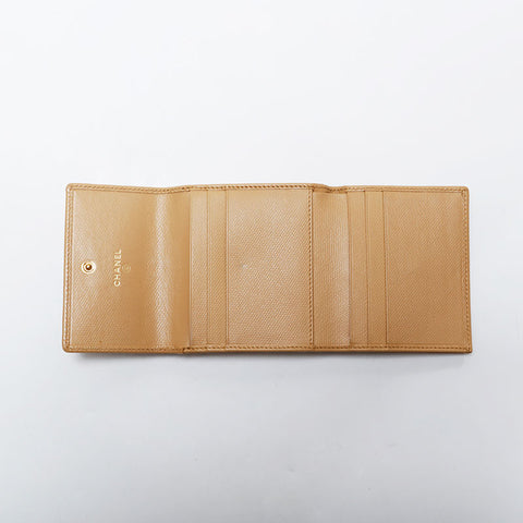 CHANEL No. 8 2003-2004 COCO Button Caviar Bifold Wallet beige WS21857
