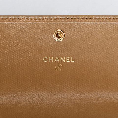 CHANEL No. 8 2003-2004 COCO Button Caviar Bifold Wallet beige WS21857
