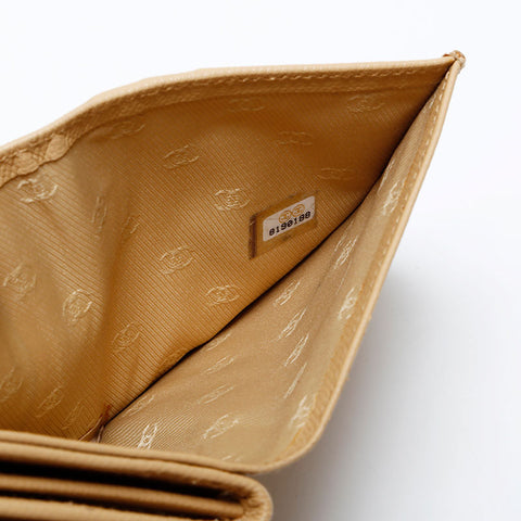CHANEL No. 8 2003-2004 COCO Button Caviar Bifold Wallet beige WS21857