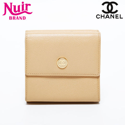 CHANEL No. 8 2003-2004 COCO Button Caviar Bifold Wallet beige WS21857