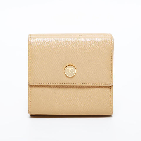 CHANEL No. 8 2003-2004 COCO Button Caviar Bifold Wallet beige WS21857