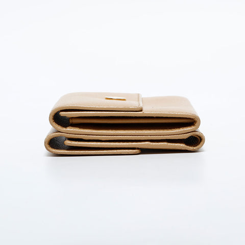 CHANEL No. 8 2003-2004 COCO Button Caviar Bifold Wallet beige WS21857