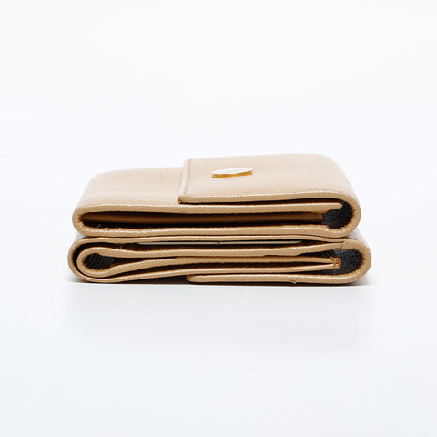 CHANEL No. 8 2003-2004 COCO Button Caviar Bifold Wallet beige WS21857