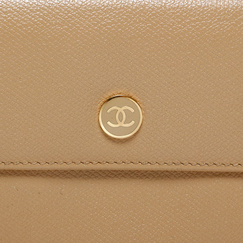 CHANEL No. 8 2003-2004 COCO Button Caviar Bifold Wallet beige WS21857