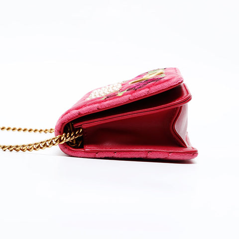 GUCCI Velour GG Marmont Mini Flap Bag with Embroidered Chain Shoulder Bag pink WS21862