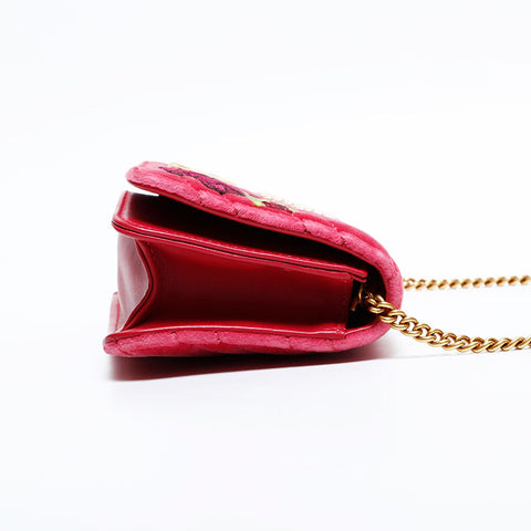 GUCCI Velour GG Marmont Mini Flap Bag with Embroidered Chain Shoulder Bag pink WS21862