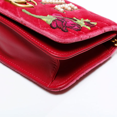GUCCI Velour GG Marmont Mini Flap Bag with Embroidered Chain Shoulder Bag pink WS21862