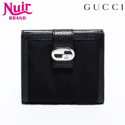 GUCCI Nylon Leather Logo Bifold Wallet black WS21863