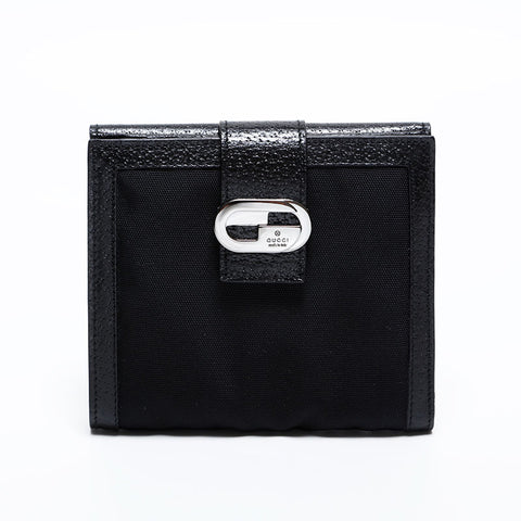 GUCCI Nylon Leather Logo Bifold Wallet black WS21863