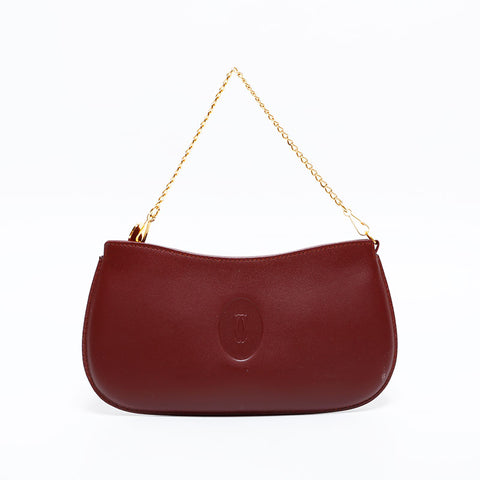 CARTIER Must Do Leather Mini Bag Pouch Red WS21868