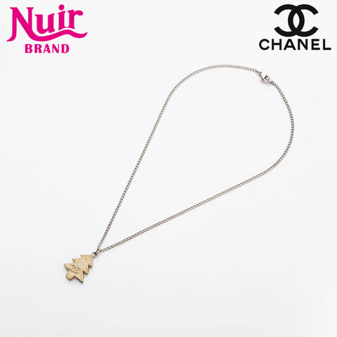 CHANEL 03A Christmas Tree Motif COCO Mark 2003 Necklace Silver WS21885