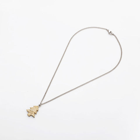 CHANEL 03A Christmas Tree Motif COCO Mark 2003 Necklace Silver WS21885