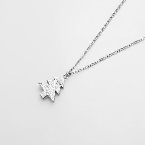 CHANEL 03A Christmas Tree Motif COCO Mark 2003 Necklace Silver WS21885