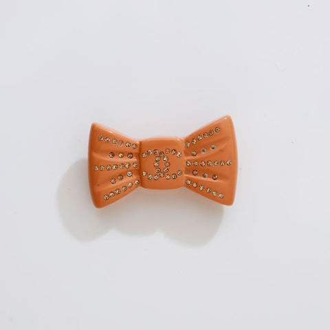 CHANEL 02P 2002 COCO Mark Ribbon Rhinestone Mini Brooch pink WS21886