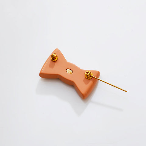 CHANEL 02P 2002 COCO Mark Ribbon Rhinestone Mini Brooch pink WS21886