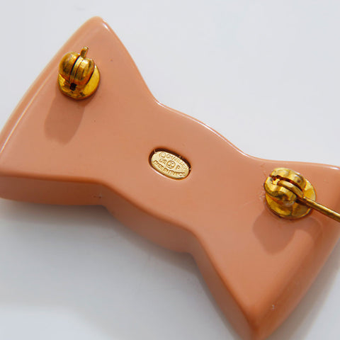 CHANEL 02P 2002 COCO Mark Ribbon Rhinestone Mini Brooch pink WS21886