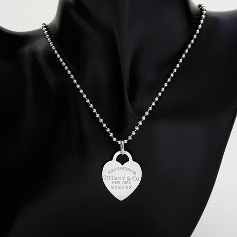 TIFFANY&Co. Collier chaîne à billes en forme de cœur, retour à l'assiette, argent WS21887