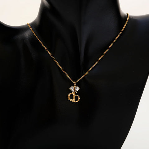 Christian Dior CD logo rhinestone Necklace gold WS21891