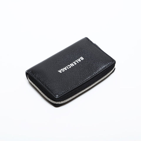 BALENCIAGA Leather Logo Everyday Card Case Compact Wallet Coin case black WS21892