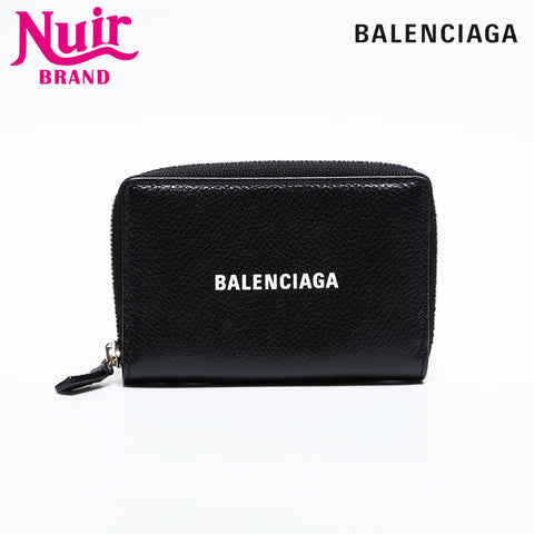 BALENCIAGA Leather Logo Everyday Card Case Compact Wallet Coin case black WS21892