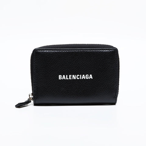 BALENCIAGA Leather Logo Everyday Card Case Compact Wallet Coin case black WS21892