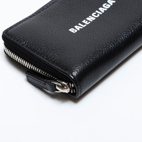 BALENCIAGA Leather Logo Everyday Card Case Compact Wallet Coin case black WS21892