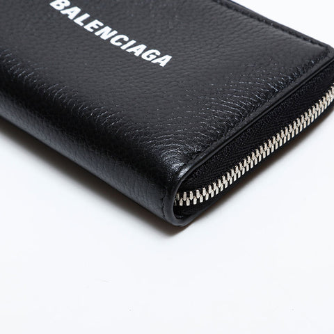 BALENCIAGA Leather Logo Everyday Card Case Compact Wallet Coin case black WS21892