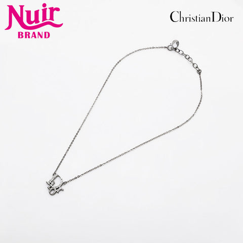 Christian Dior Logo rhinestone Necklace Silver WS21896