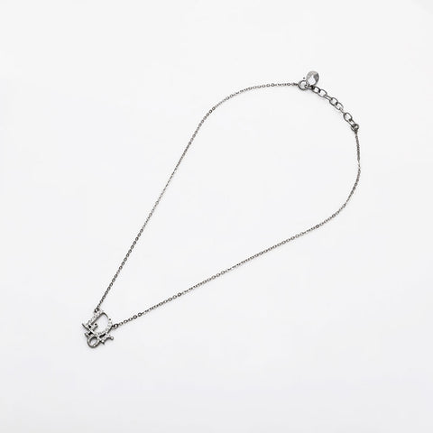 Christian Dior Logo rhinestone Necklace Silver WS21896