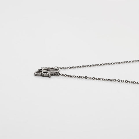 Christian Dior Logo rhinestone Necklace Silver WS21896